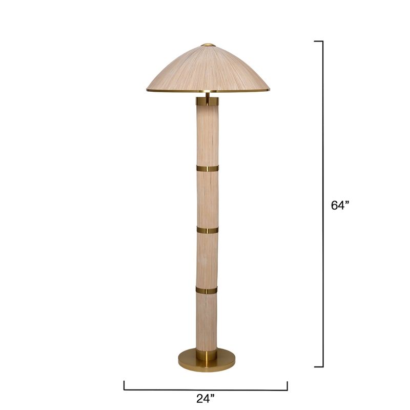Maklaine 2-Light Handcrafted Rattan and Brass Floor Lamp in Natural Beige
