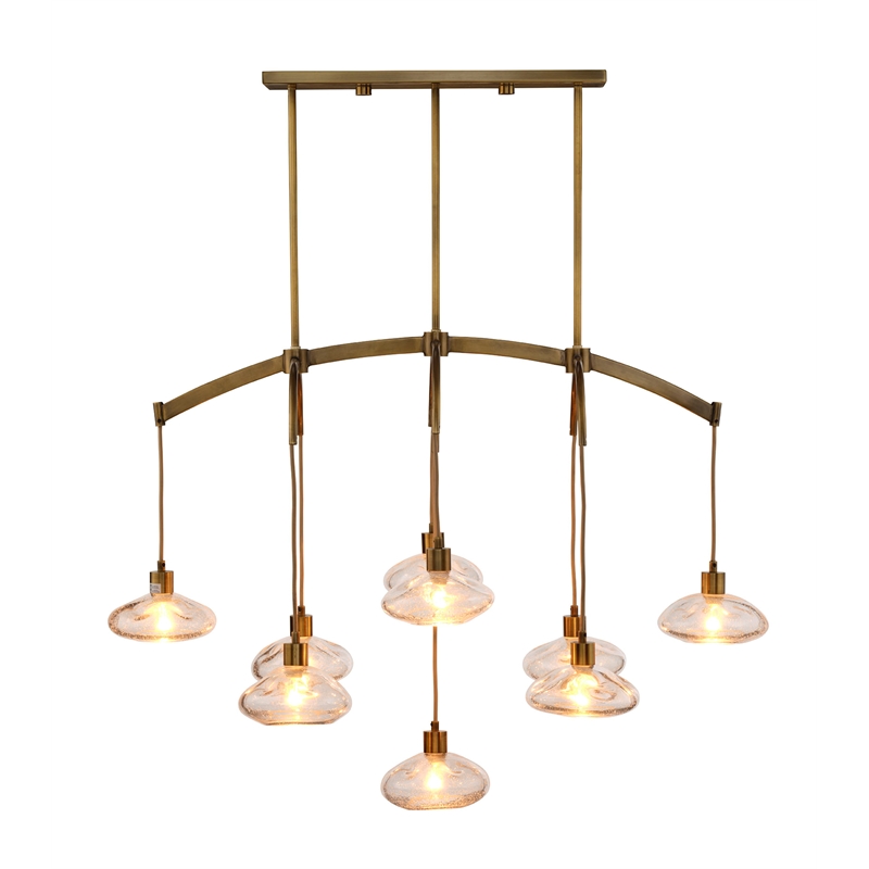 Maklaine 9-Light Blown Seeded Glass Chandelier in Antique Brass