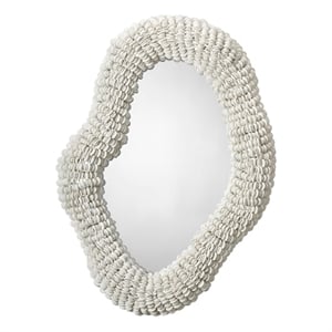 Maklaine Hand-Carved Mango and Acacia Wood Beaded Wall Mirror in White