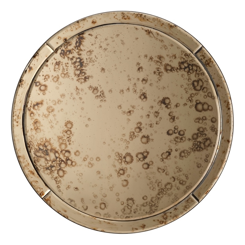 Maklaine Small Handcrafted Antiqued Glass Round Wall Mirror in Antique Brass