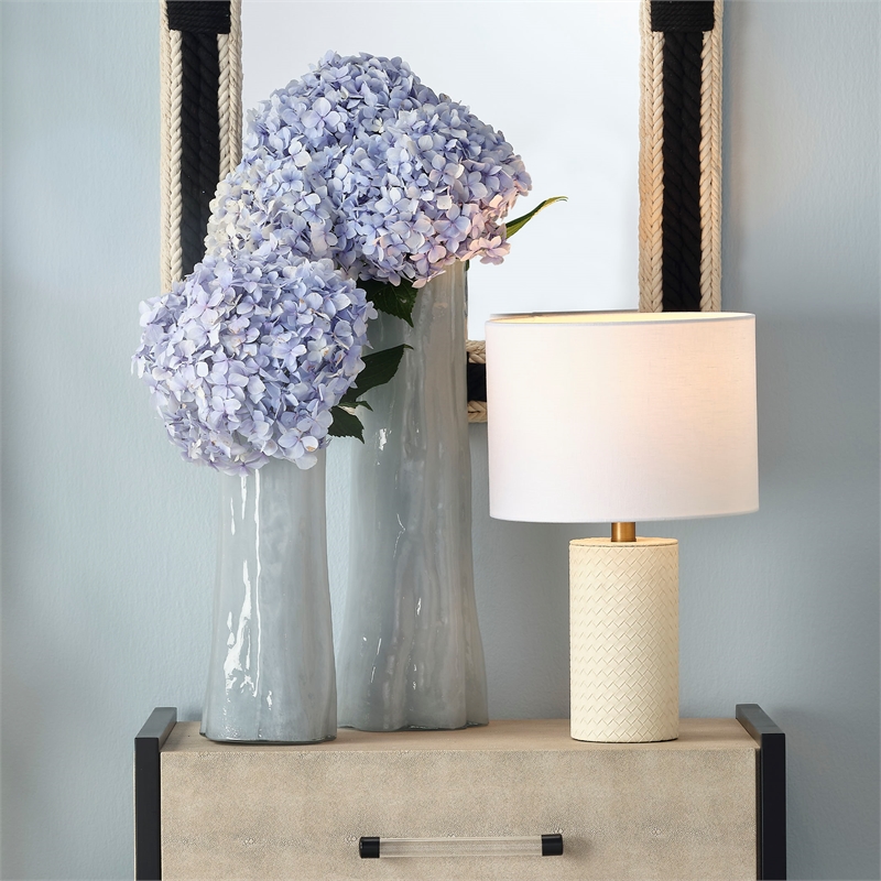 Maklaine Hand-Woven Leather Wrapped Table Lamp With Linen Shade in Cream