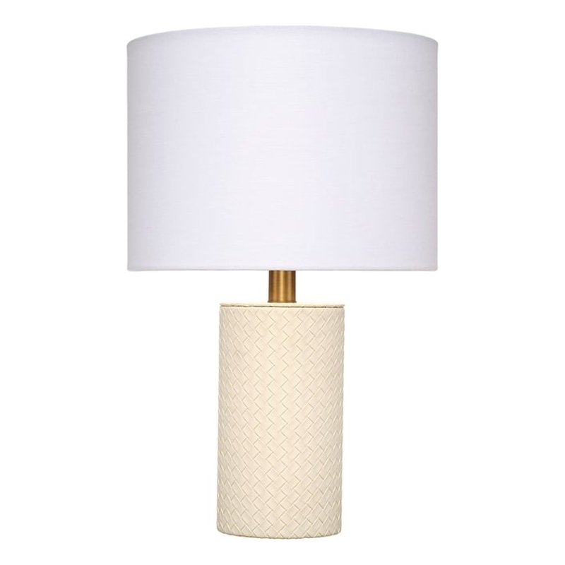 Maklaine Hand-Woven Leather Wrapped Table Lamp With Linen Shade in Cream