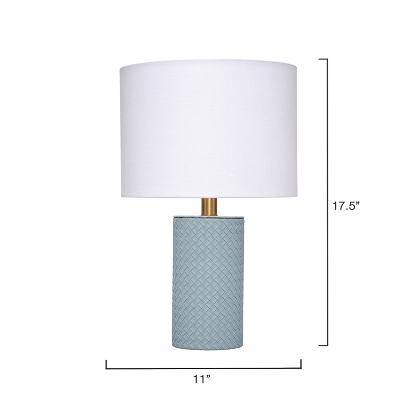 Maklaine Hand-Woven Leather Wrapped Table Lamp With Linen Shade in Blue