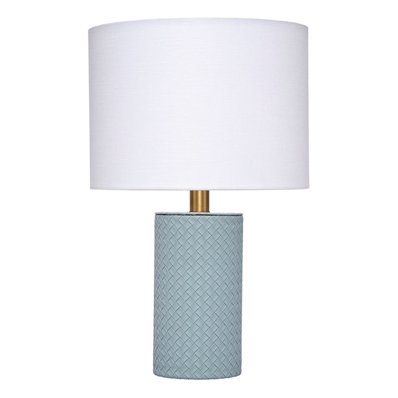 Maklaine Hand-Woven Leather Wrapped Table Lamp With Linen Shade in Blue