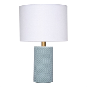 Maklaine Hand-Woven Leather Wrapped Table Lamp With Linen Shade in Blue