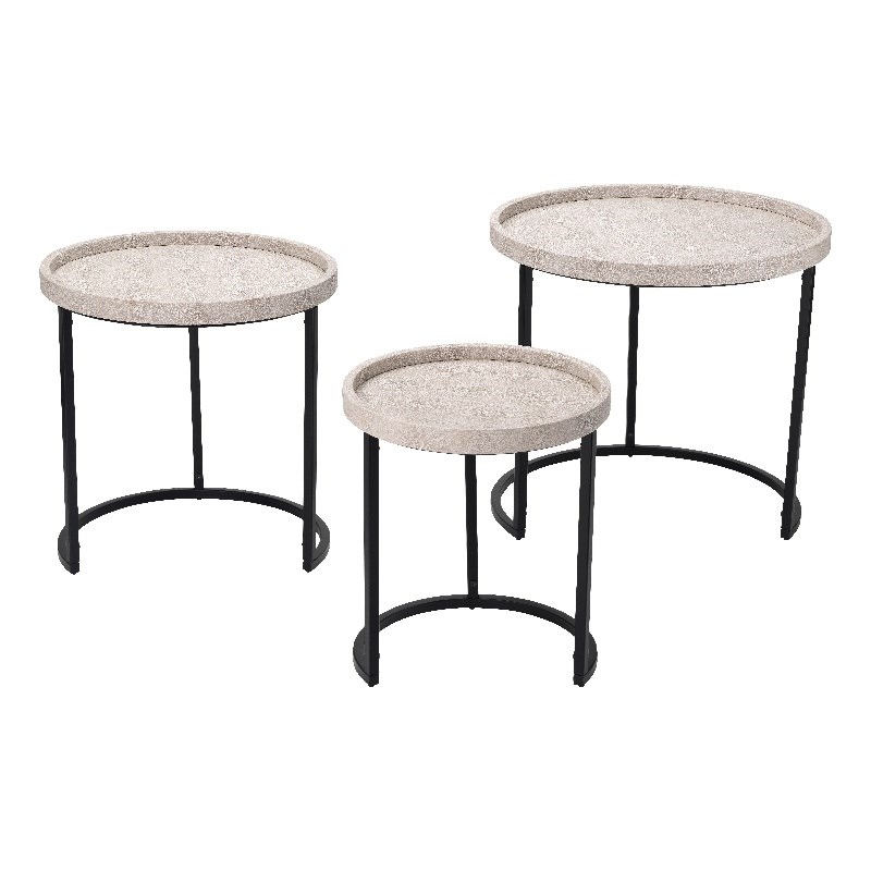 Maklaine Faux Shagreen and Iron Nesting Accent Tables in Cream (Set of 3)