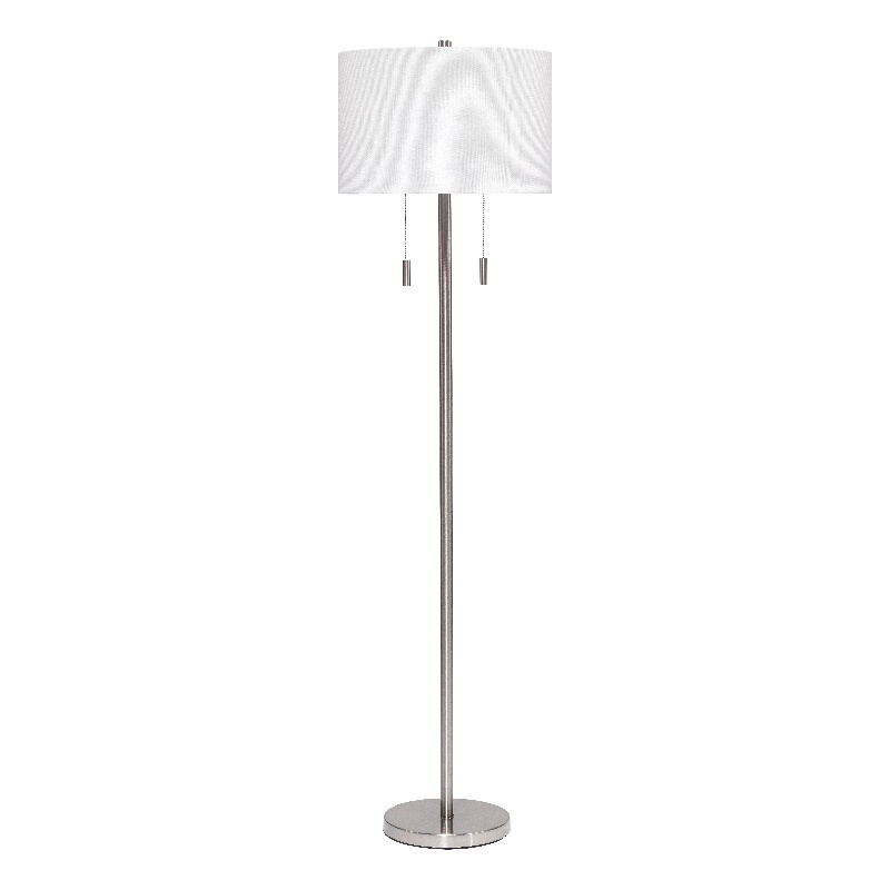 Maklaine Hand-Finished Iron Metal Floor Lamp With Linen Shade in Silver