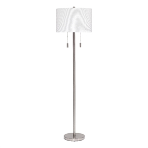 Maklaine Hand-Finished Iron Metal Floor Lamp With Linen Shade in Silver