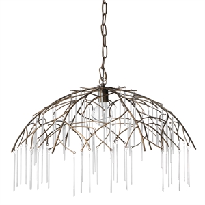 Maklaine 1-Light Hand-Forged Glass and Iron Metal Pendant in Antique Brass