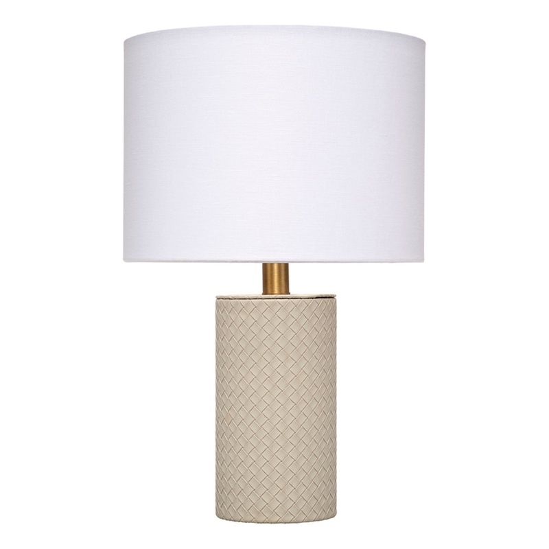 Maklaine Hand-Woven Leather Wrapped Table Lamp With Linen Shade in Gray