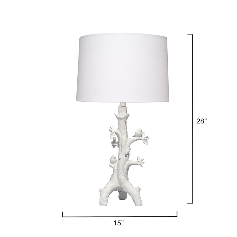 Maklaine Handcrafted Resin Songbird Table Lamp With Linen Shade in White