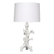 Maklaine Handcrafted Resin Songbird Table Lamp With Linen Shade in White