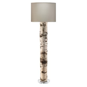 Maklaine Birch Veneer Cylindrical Resin Floor Lamp With Linen Shade in Natural