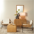 Maklaine Contemporary Handwoven Natural Rattan Large Ottoman in Cream