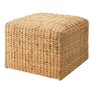 Maklaine Contemporary Handwoven Natural Rattan Large Ottoman in Cream