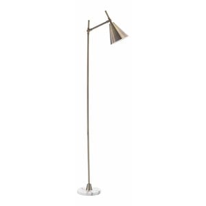 Maklaine 63.5&quot Marble Base Metal Floor Lamp in Brass and White