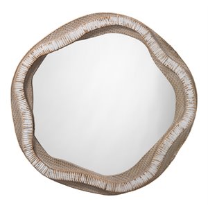 Maklaine Handcrafted Wood and Rattan Coastal Wall Mirror in Beige/Cream