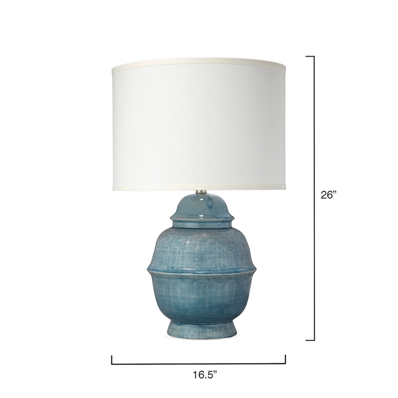 Maklaine Handmade Textured Ceramic Table Lamp With Linen Shade in Blue