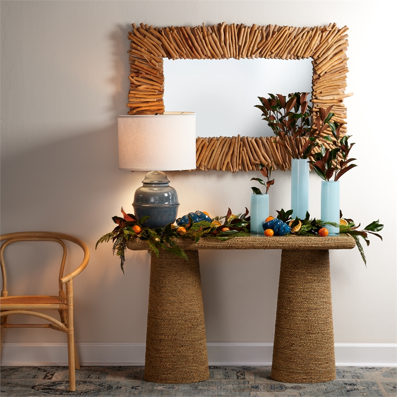 Maklaine Handmade Textured Ceramic Table Lamp With Linen Shade in Blue