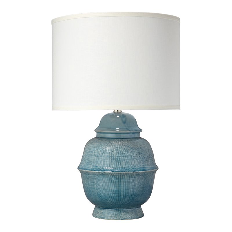 Maklaine Handmade Textured Ceramic Table Lamp With Linen Shade in Blue