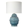 Maklaine Handmade Textured Ceramic Table Lamp With Linen Shade in Blue