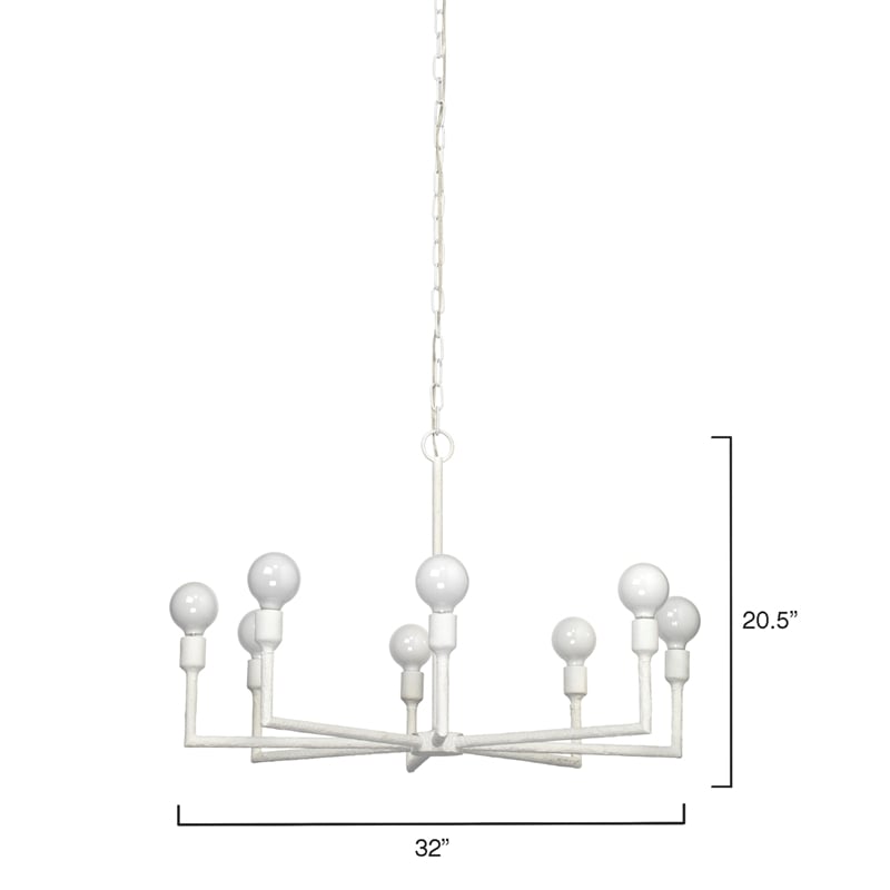 Maklaine Contemporary 8-Light White Gesso Plaster Steel Metal Chandelier