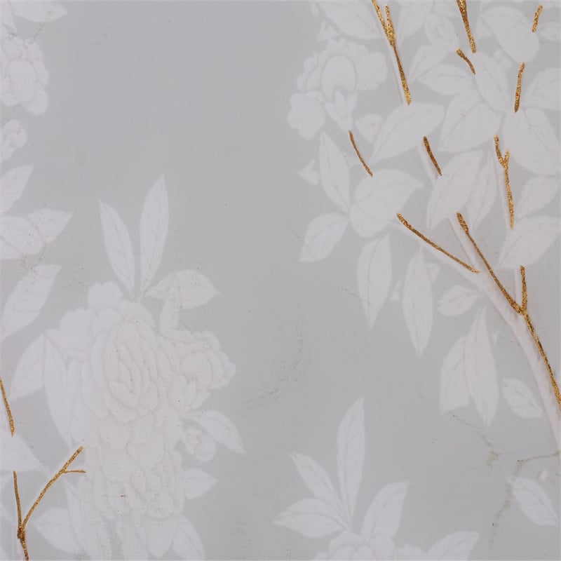 Maklaine Lacquered Floral Paper and Gold Leaf Accent Side Table in Dove