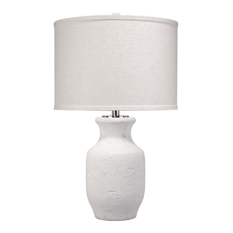 Maklaine Textured Matte Ceramic Table Lamp With Grass Cloth Shade in White