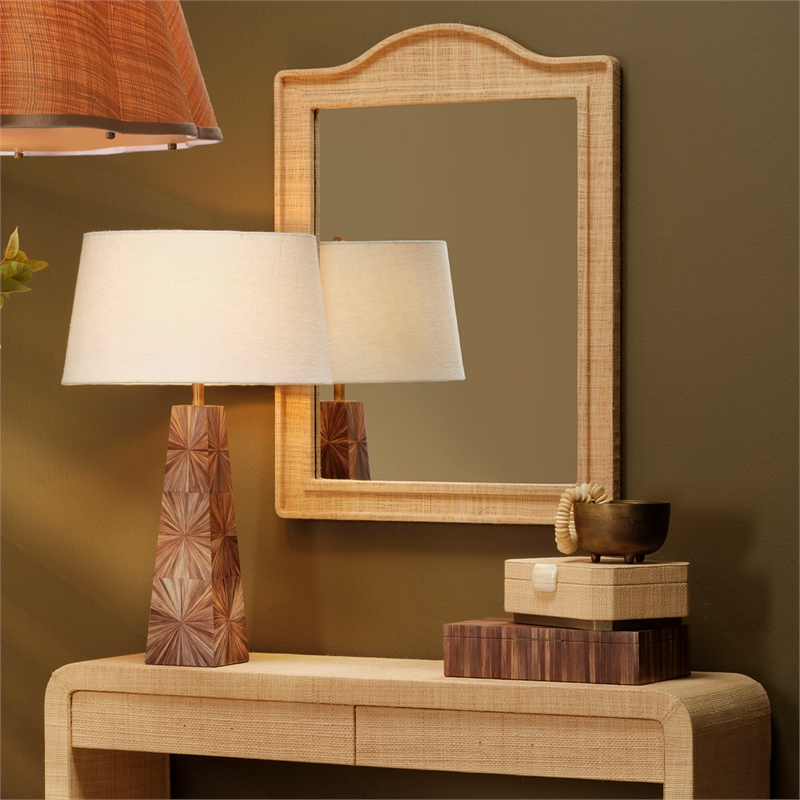 Maklaine Handmade Natural Raffia Arch Wall Mirror in Natural