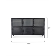 Maklaine Hand-Forged 6-Door Iron and Reeded Glass Console in Black