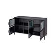 Maklaine Hand-Forged 6-Door Iron and Reeded Glass Console in Black