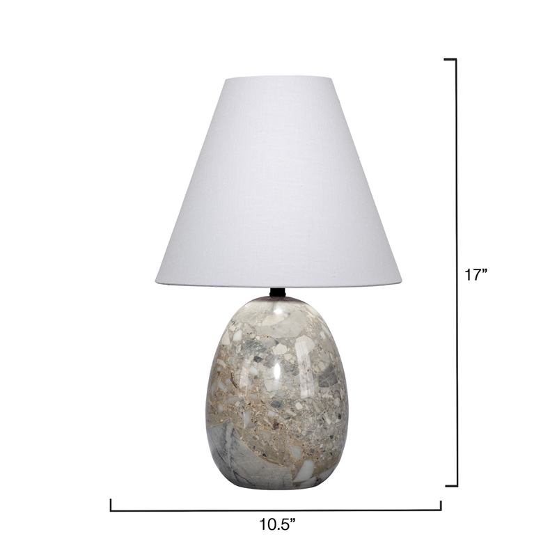 Maklaine Hand-Carved Travertine Stone Table Lamp With Linen Cone Shade