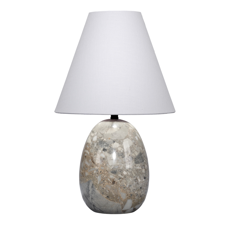 Maklaine Hand-Carved Travertine Stone Table Lamp With Linen Cone Shade
