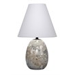 Maklaine Hand-Carved Travertine Stone Table Lamp With Linen Cone Shade