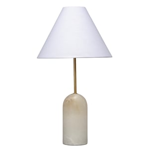 Maklaine Hand-Carved Alabaster and Brass Table Lamp With Linen Cone Shade