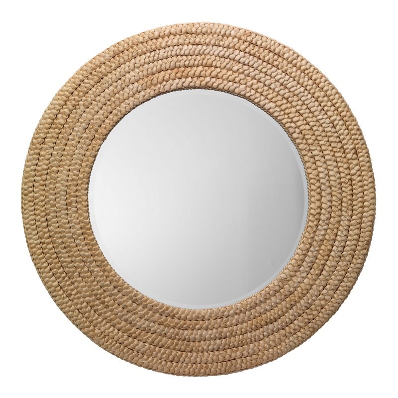 Maklaine Woven Braided Seagrass Round Coastal Wall Mirror in Brown