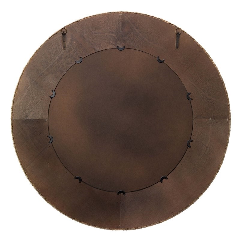 Maklaine Woven Braided Seagrass Round Coastal Wall Mirror in Brown