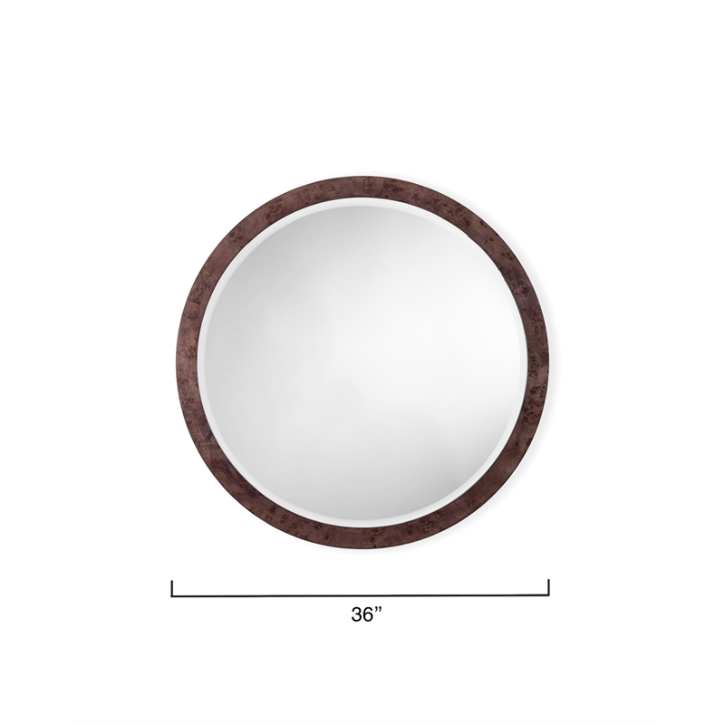 Maklaine Handmade Burl Wood Veneer Round Beveled Mirror in Charcoal