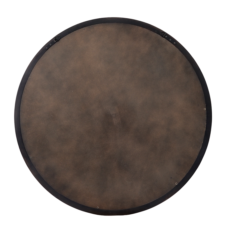 Maklaine Handmade Burl Wood Veneer Round Beveled Mirror in Charcoal