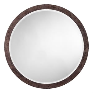 Maklaine Handmade Burl Wood Veneer Round Beveled Mirror in Charcoal