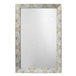 Maklaine Small Rectangle Faux Horn Lacquered Wall Mirror in Gray/Beige