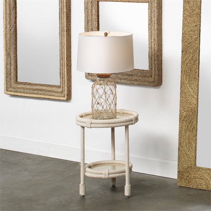Maklaine Coastal Rope-Wrapped Glass Jar Table Lamp in Clear/Natural