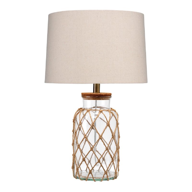 Maklaine Coastal Rope-Wrapped Glass Jar Table Lamp in Clear/Natural