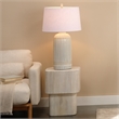 Maklaine Hand-Carved Ribbed Mango Wood Square Accent Table in Cream