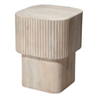Maklaine Hand-Carved Ribbed Mango Wood Square Accent Table in Cream
