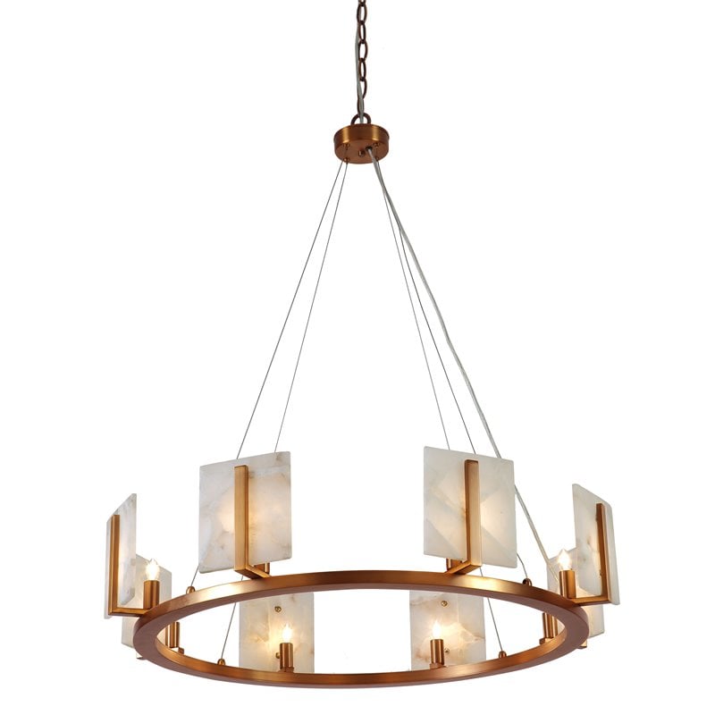 Maklaine 8-Light Alabaster and Brass Modern Chandelier in White/Gold