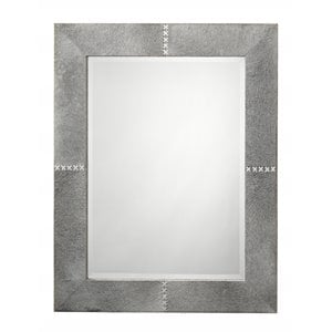 Maklaine Hair-on-Hide Rectangle Beveled Wall Mirror in Gray/White