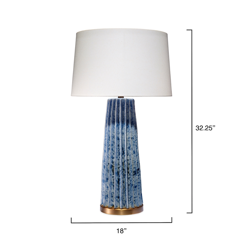 Maklaine Handmade Pleated Ceramic Table Lamp With Linen Shade in Blue