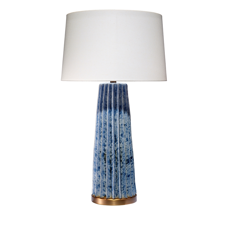 Maklaine Handmade Pleated Ceramic Table Lamp With Linen Shade in Blue