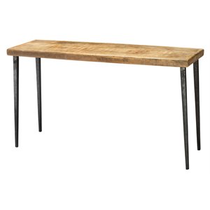 Maklaine Hammered Iron and Waxed Wood Console Table in Natural/Black